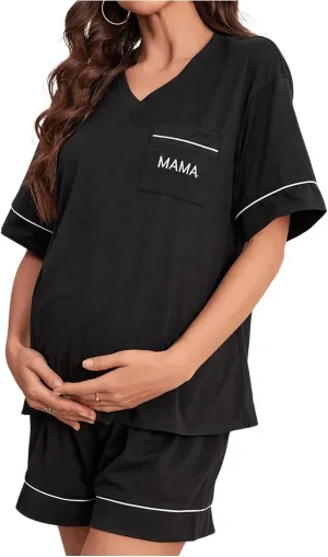 Verdusa Women's Maternity Pajama Sets 2 Piece Short Sleeve Top and Short Lounge Set