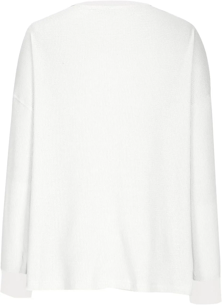 Waffle Oversized Sweatshirts for Women Long Sleeve Crewneck Pullovers 2025 Spring Fall Casual Shirts Fashion Tunics