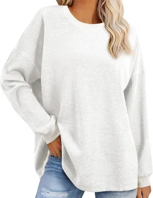 Waffle Oversized Sweatshirts for Women Long Sleeve Crewneck Pullovers 2025 Spring Fall Casual Shirts Fashion Tunics