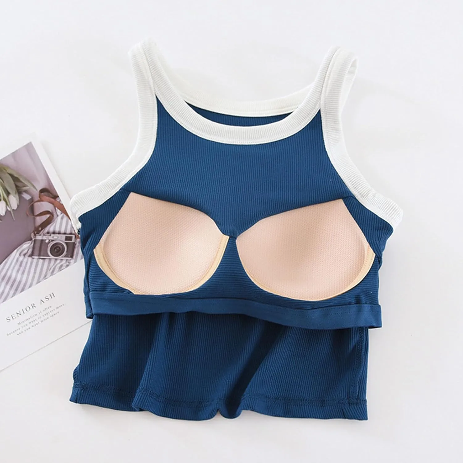Wmens Crop Tank Tops with Built in Bra Halter High Neck Padded Yoga Shirts Sleeveless Basic Workout Camisoles Tees
