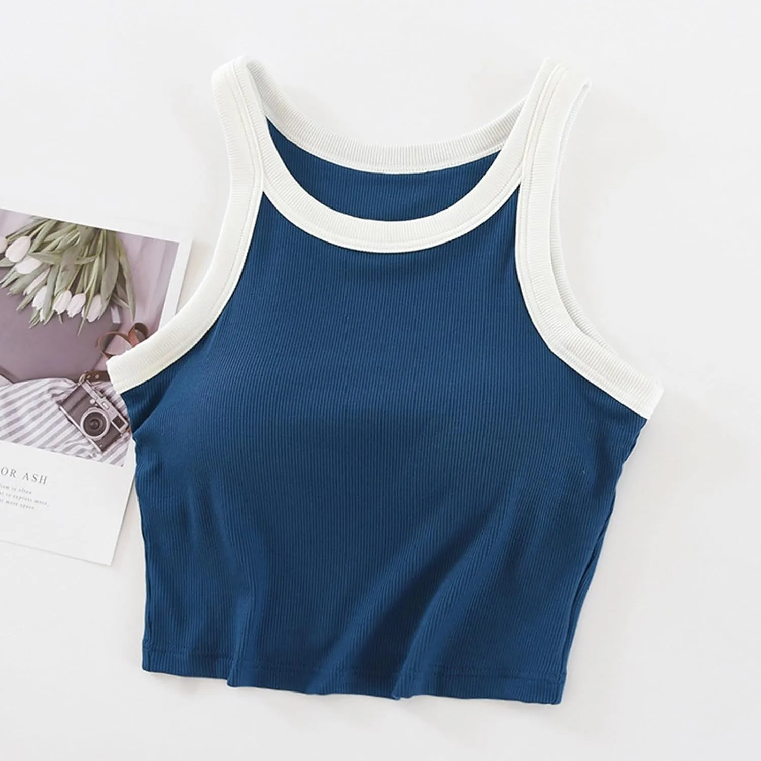 Wmens Crop Tank Tops with Built in Bra Halter High Neck Padded Yoga Shirts Sleeveless Basic Workout Camisoles Tees