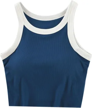 Wmens Crop Tank Tops with Built in Bra Halter High Neck Padded Yoga Shirts Sleeveless Basic Workout Camisoles Tees