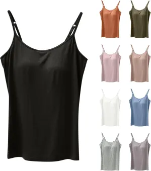 Women Cami Bra Basic Strap Tank Tops with Padded Workout Yoga Racerback Tanks Top Built in Shelf Camisole