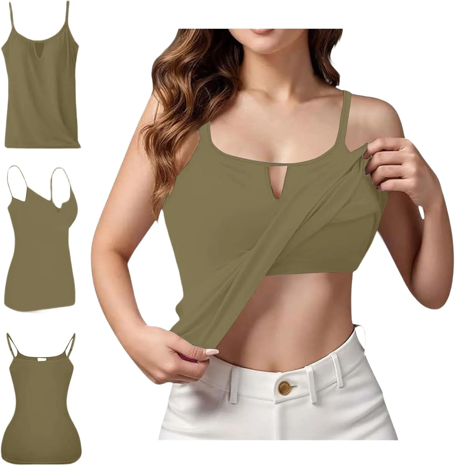 Women Camisole Tank Tops with Built in Bra 2025 Summer Adjustable Spaghetti Strap Cami Workout Yoga Padded Undershirt
