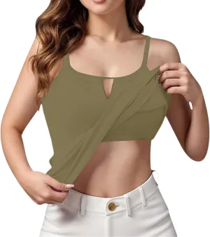 Women Camisole Tank Tops with Built in Bra 2025 Summer Adjustable Spaghetti Strap Cami Workout Yoga Padded Undershirt