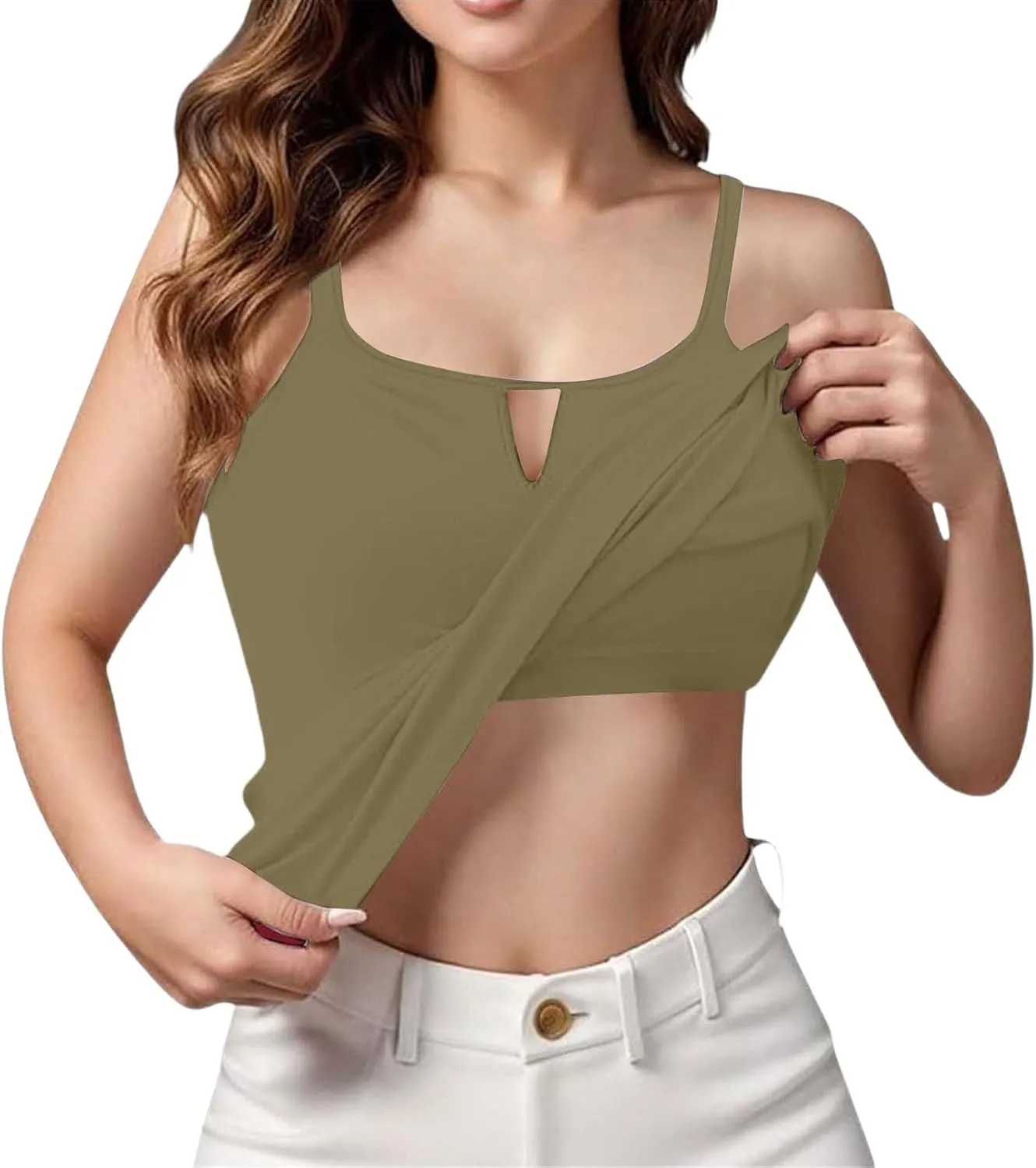 Women Camisole Tank Tops with Built in Bra 2025 Summer Adjustable Spaghetti Strap Cami Workout Yoga Padded Undershirt