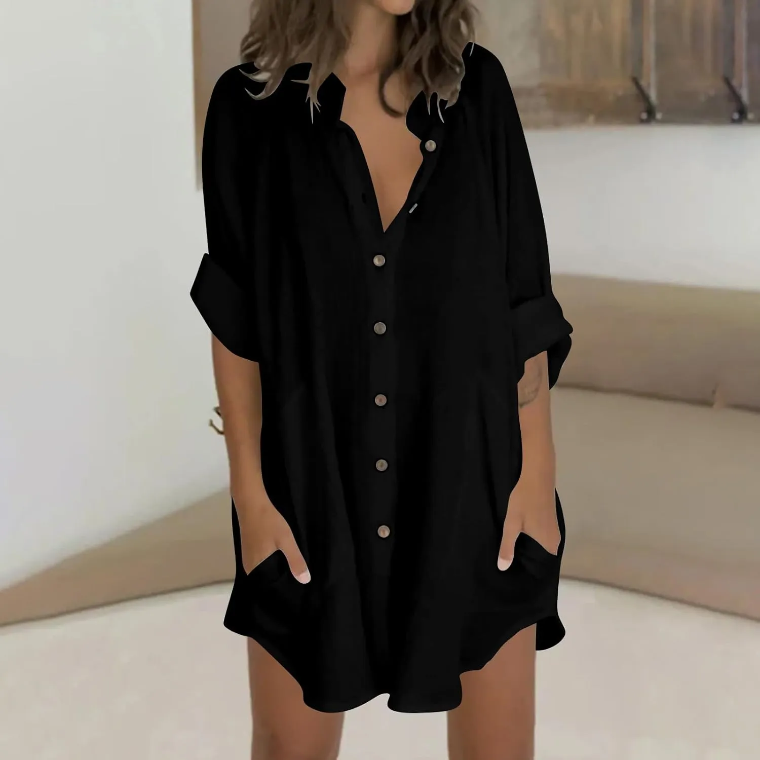 Women Cotton Linen Shirts Button Down Tunics Beach Swimsuit Coverups Long Sleeve Summer Spring Blouse Tops Tshirts