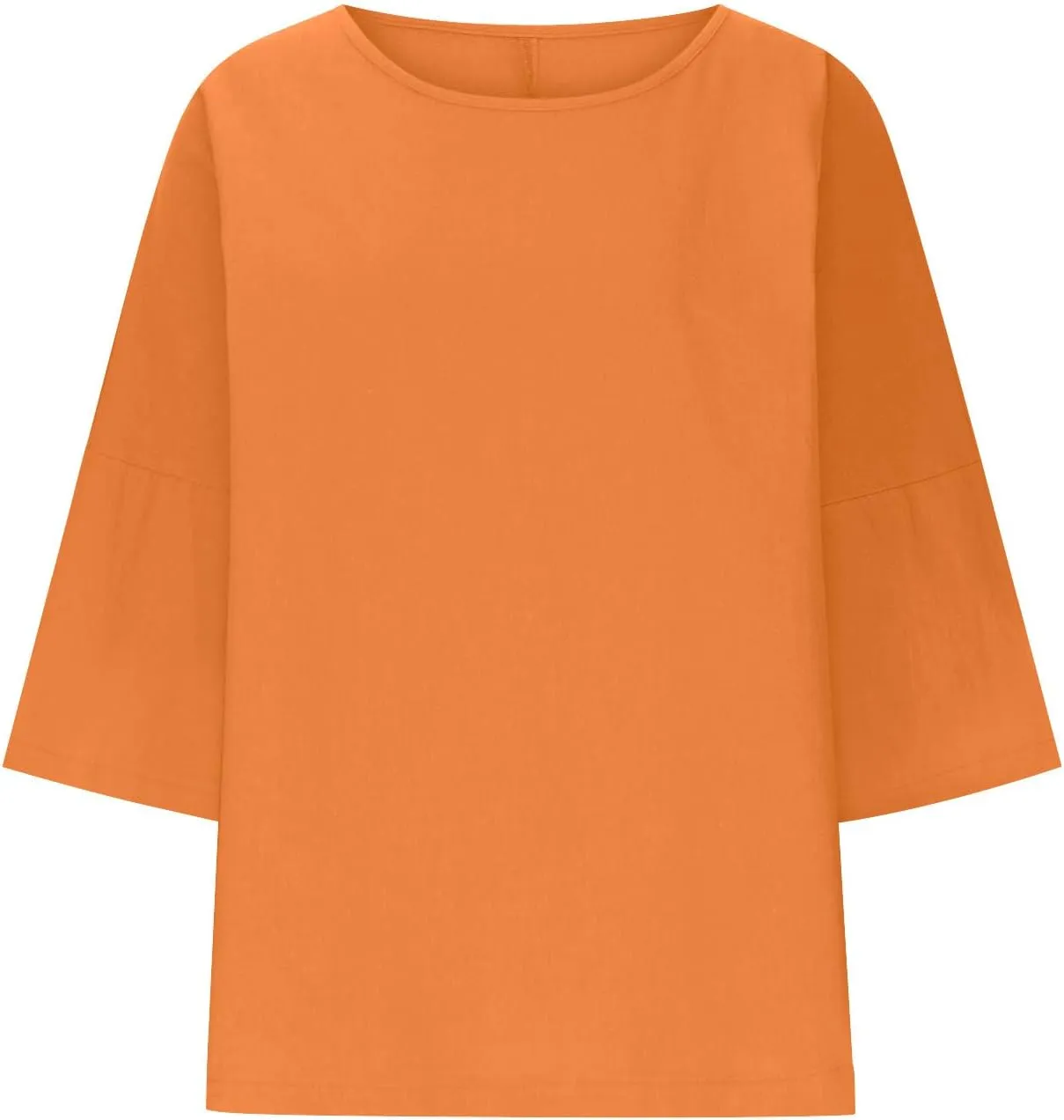 Women Crewneck 3/4 Length Sleeve Cotton Linen Shirts Summer Loose Casual Basic Tee Trendy Beach Going Out Tunic Tops