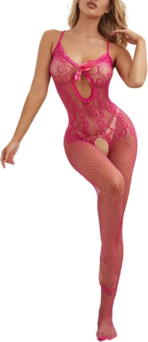 Women Fashion Print Mesh Hollow Out Lingerie Lace Lingerie 1 Pieces Set Sexy Bodysocking Bustier Corset with