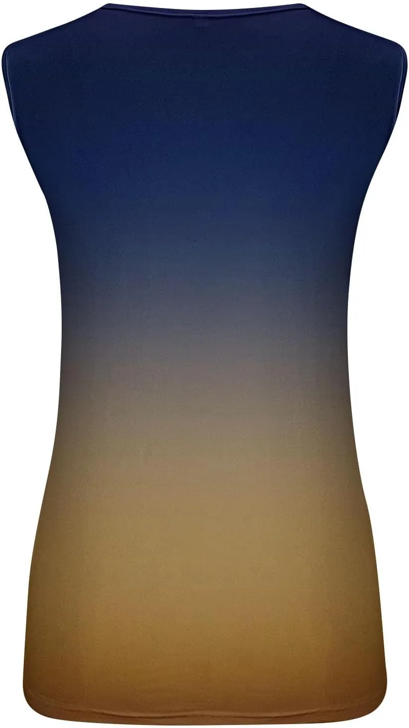 Women O Ring Shoulder Cute Tank Tops Casual Summer Loose Fit Sleeveless Shirt Gradient Scoop Neck Tunics Tees
