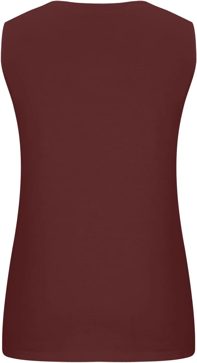 Women Plus Size Tank Tops Summer Sleeveless Henley T-Shirts Tops Casual Button Up Tunics Shirts Loose Fit Basic Tees