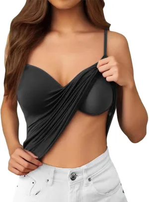 Women Shelf Bra Camisoles Tops Adjustable Strap Cami Tank Seamless Cotton Layering Undershirts
