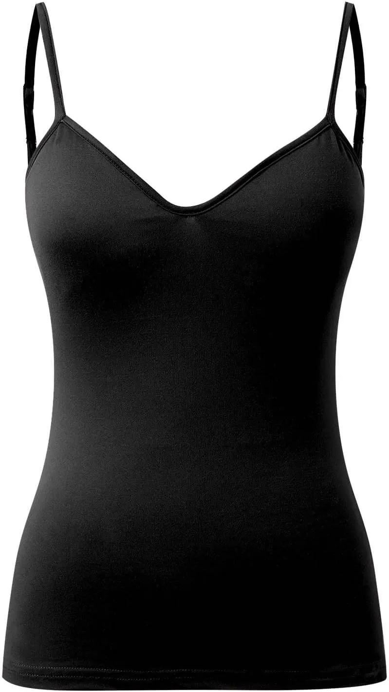Women Shelf Bra Camisoles Tops Adjustable Strap Cami Tank Seamless Cotton Layering Undershirts