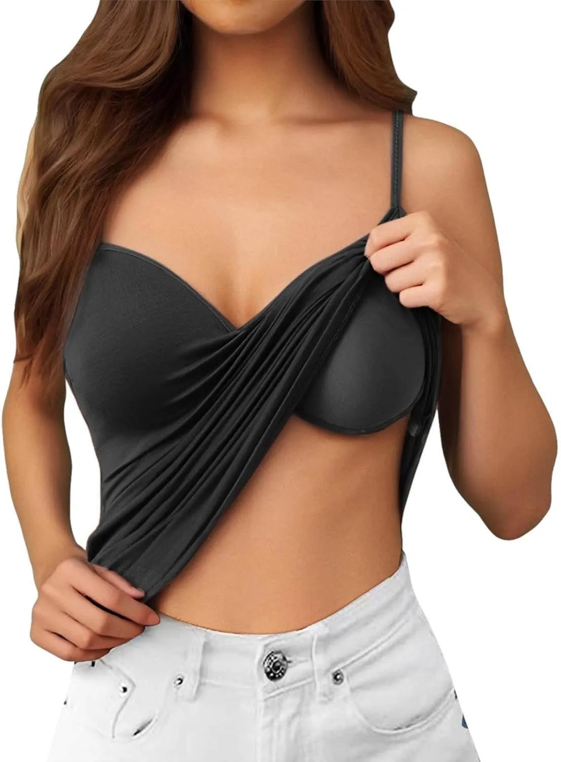 Women Shelf Bra Camisoles Tops Adjustable Strap Cami Tank Seamless Cotton Layering Undershirts