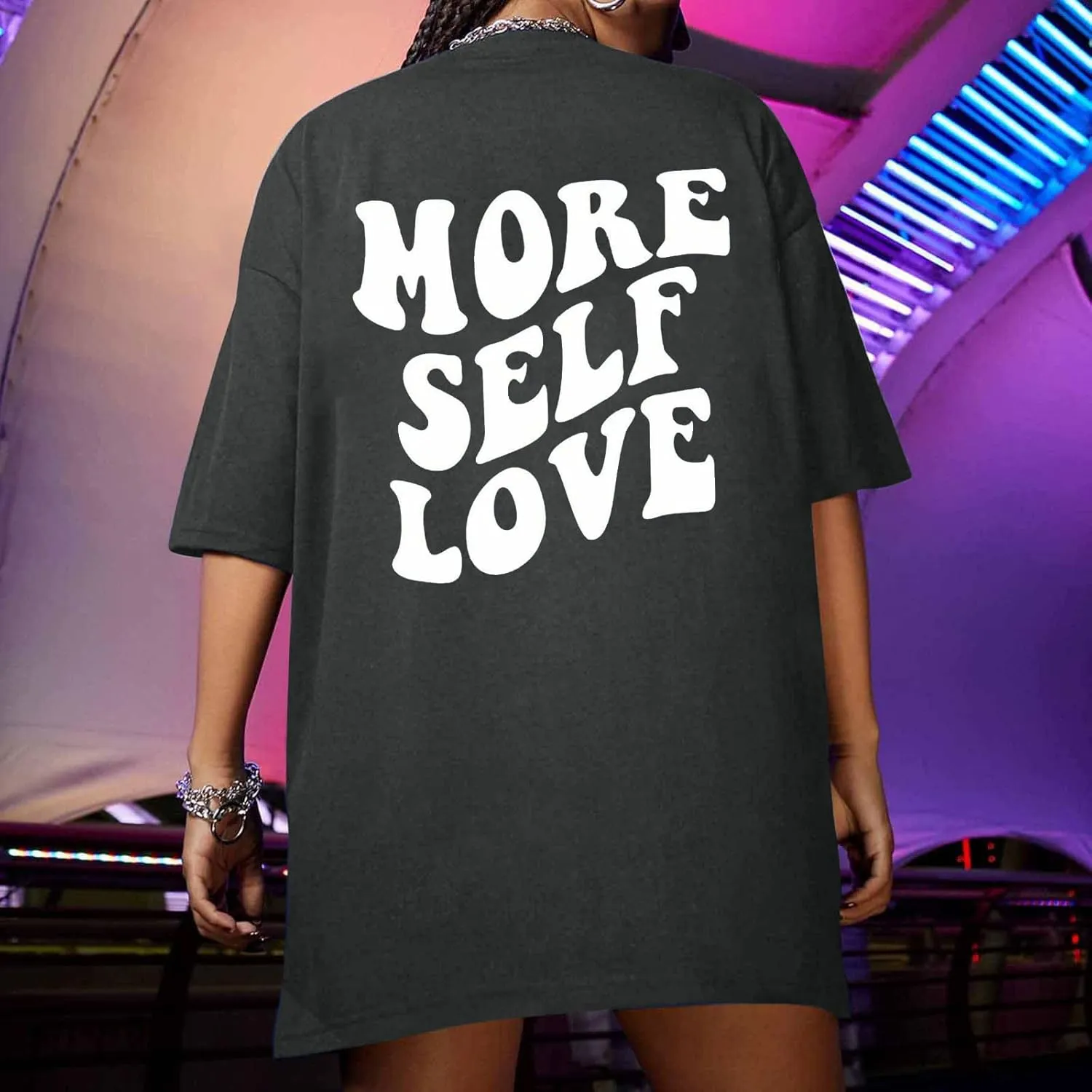 Women T-Shirts Oversized Graphic Funny Letter Printed Tunic Tops Casual Short Sleeve Drop Shoulder Blouse Loose Tee