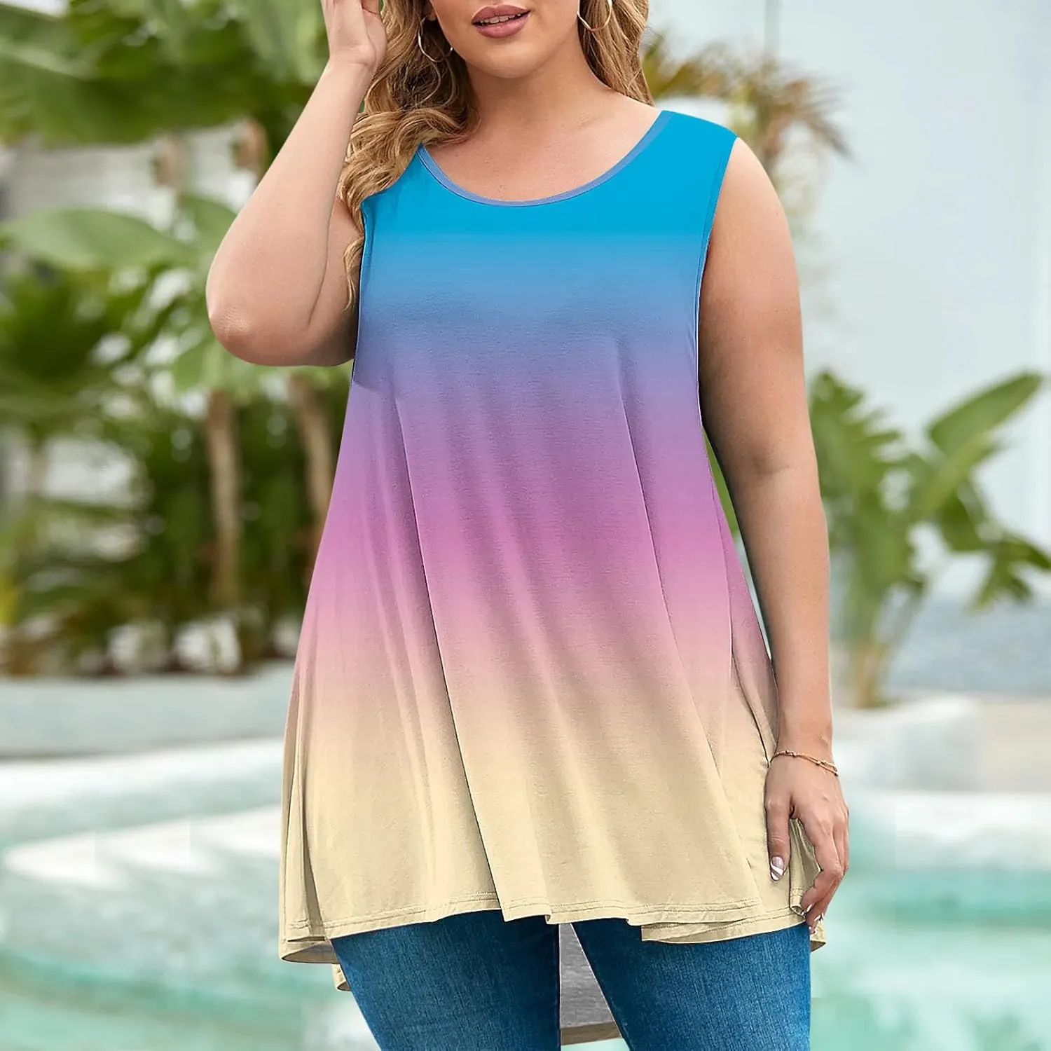 Women Tank Tops Plus Size 2025 Trendy Tanks Casual Crew Neck Comfy Oversized Sleeveless Tops Summer Basic Tees Blouses