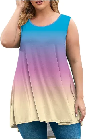 Women Tank Tops Plus Size 2025 Trendy Tanks Casual Crew Neck Comfy Oversized Sleeveless Tops Summer Basic Tees Blouses