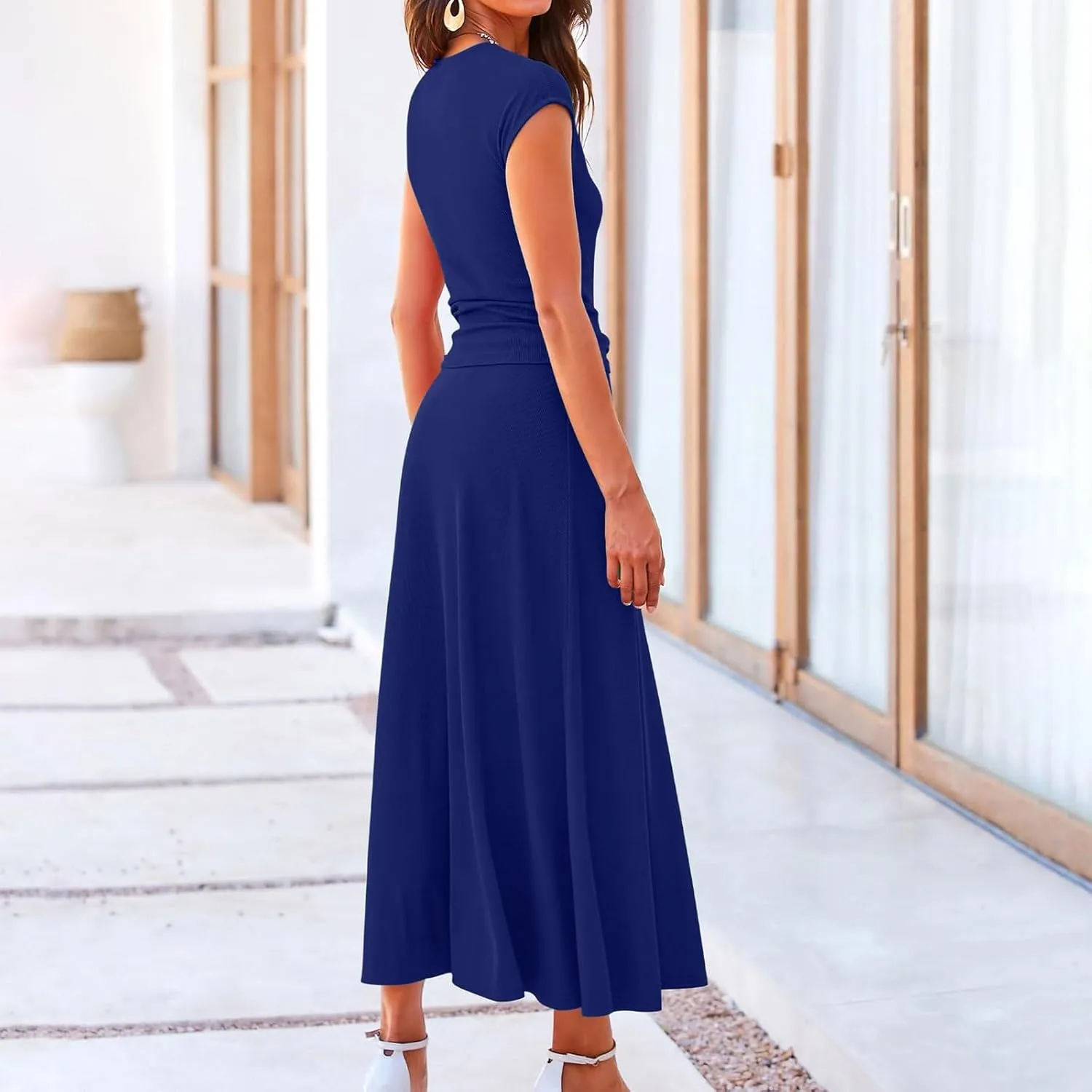 Women's 2 Piece Maxi Skirt Sets Summer Sets Pants Suits Dressy Elegant Long Sleeve Outfits High Waisted Long Outfit