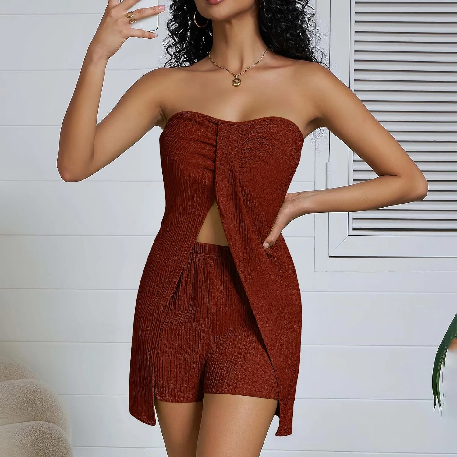 Women's 2 Piece Outfits Summer Beach Vacation Slit Front Flowy Tops and Shorts Dressy Casual Fashion Lounge Sets