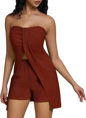 Women's 2 Piece Outfits Summer Beach Vacation Slit Front Flowy Tops and Shorts Dressy Casual Fashion Lounge Sets