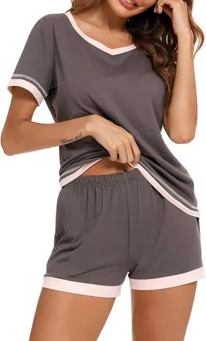 Womens 2 Piece Pj Set Shorts And Top Cool Lounge Sets Short Sleeve Casual Comfy Soft Sleepwear Trendy Clothes