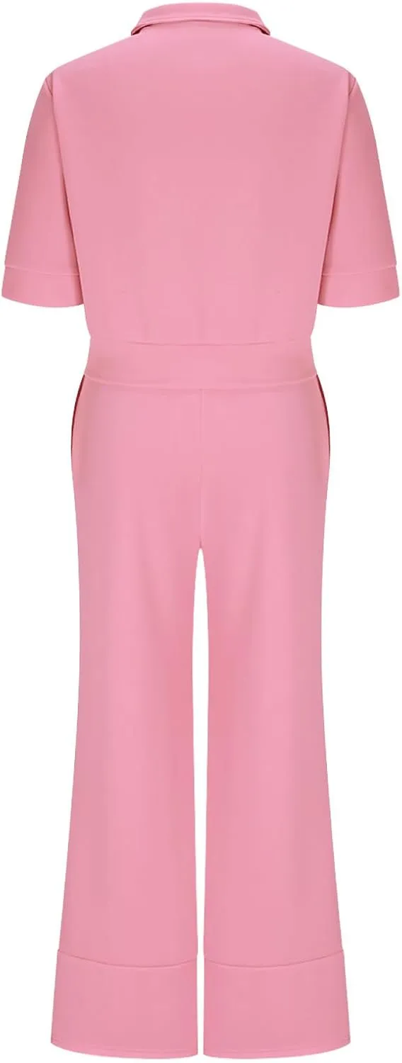 Women's 2 Piece Tracksuit Set Lapel Neck Short Sleeve T Shirts High Waist Wide Leg Pants Outfits Athletic Lounge Sets