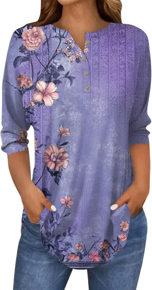 Womens 3/4 Sleeve Tops,Womens Tees and Tanks Basic Women's Tops 3/4 Sleeve Sports 3/4 Sleeve Tops Women Baggy 3/4 Shirts