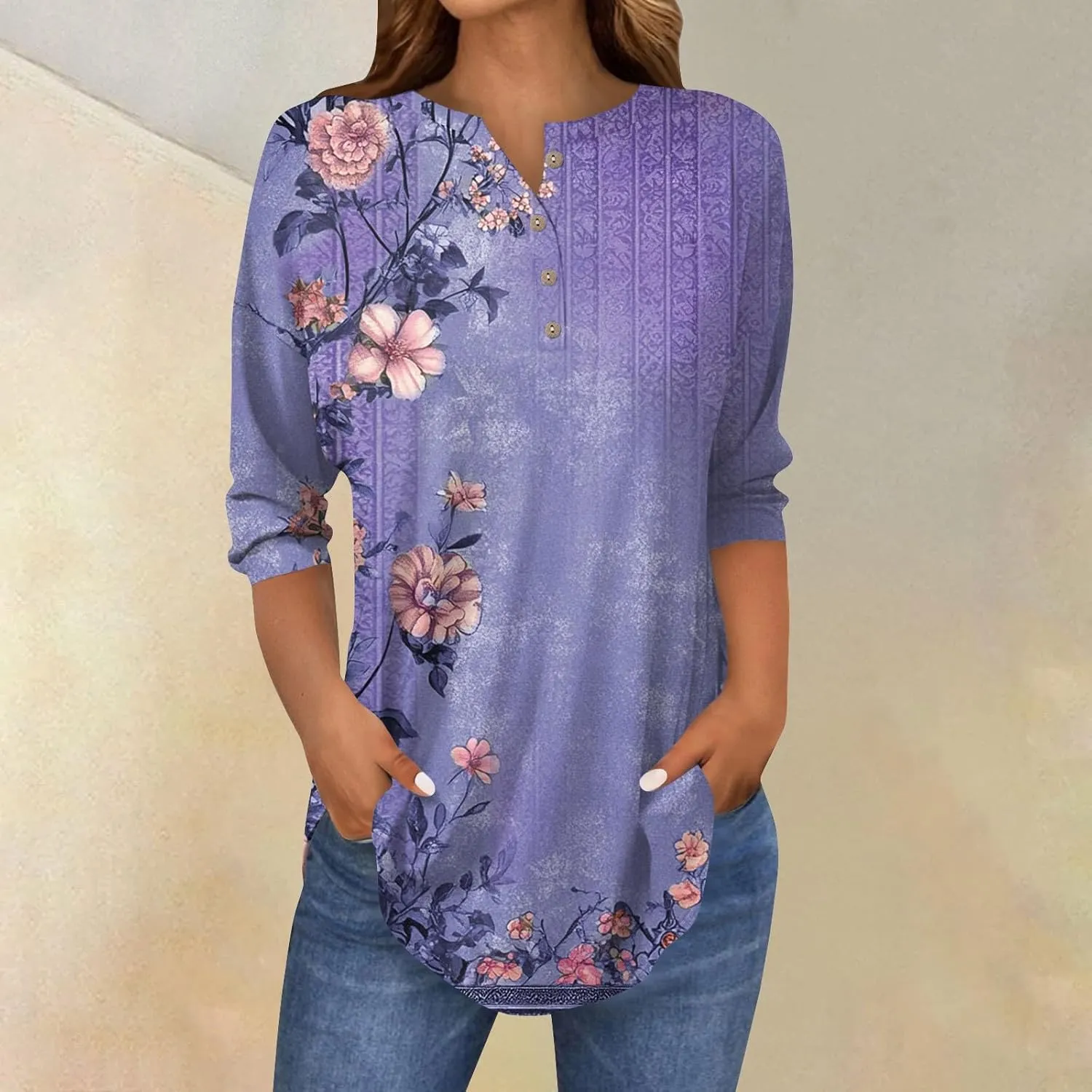 Womens 3/4 Sleeve Tops,Womens Tees and Tanks Basic Women's Tops 3/4 Sleeve Sports 3/4 Sleeve Tops Women Baggy 3/4 Shirts