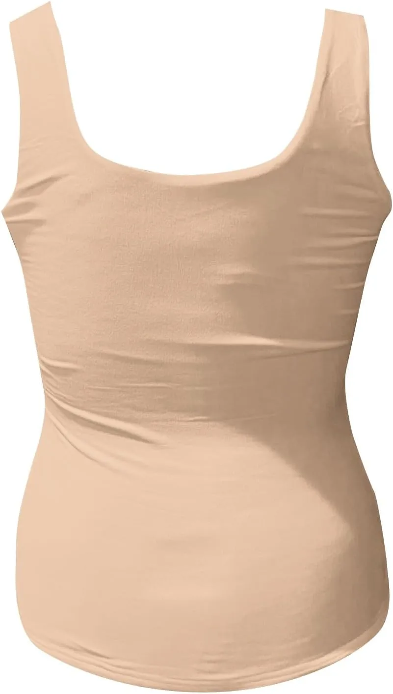 Women's Basic Double Lined Scoop Neck Tank Tops Camisole Tank Summer Sleeveless Tank Tops Basic Shirt