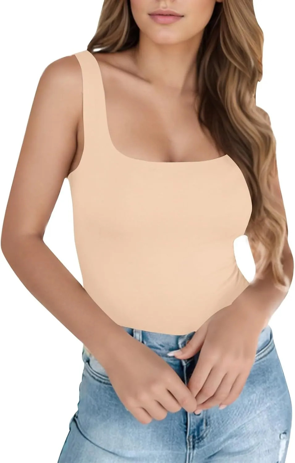 Women's Basic Double Lined Scoop Neck Tank Tops Camisole Tank Summer Sleeveless Tank Tops Basic Shirt