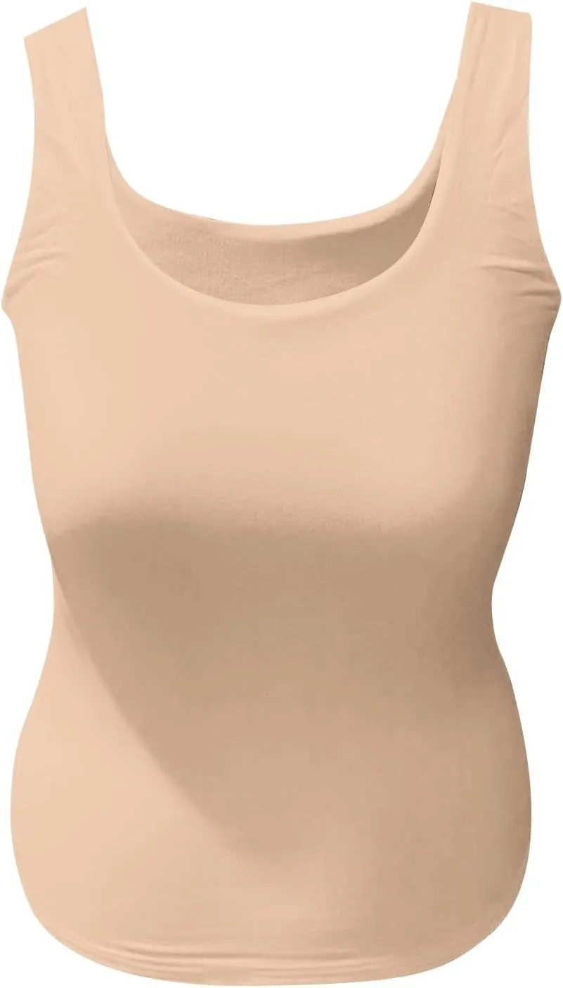 Women's Basic Double Lined Scoop Neck Tank Tops Camisole Tank Summer Sleeveless Tank Tops Basic Shirt