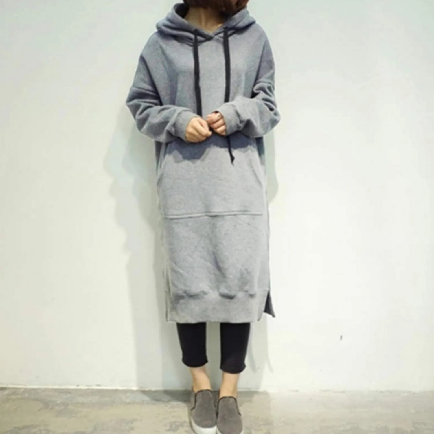 Womens Casual Pullover Sweatshirt Oversized Drawstring Hoodies Long Cape Cloak Sweatshirt Dress with Kangaroo Pocket