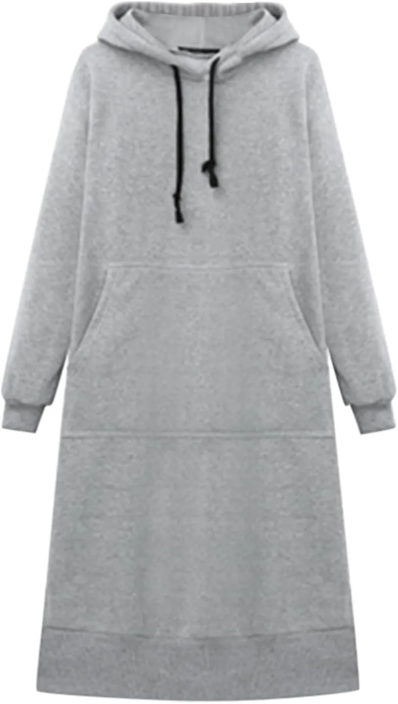 Womens Casual Pullover Sweatshirt Oversized Drawstring Hoodies Long Cape Cloak Sweatshirt Dress with Kangaroo Pocket