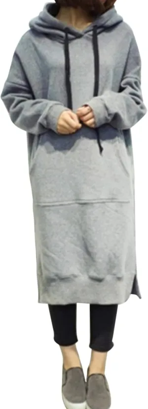 Womens Casual Pullover Sweatshirt Oversized Drawstring Hoodies Long Cape Cloak Sweatshirt Dress with Kangaroo Pocket