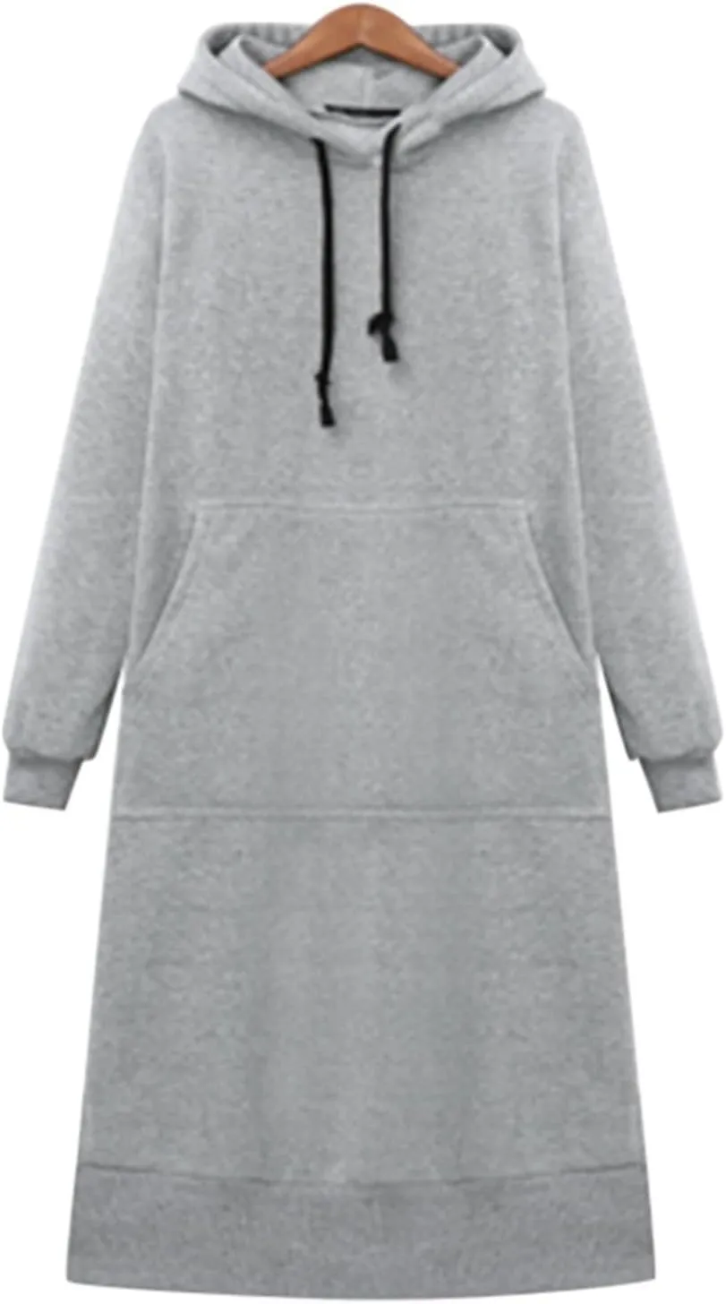 Womens Casual Pullover Sweatshirt Oversized Drawstring Hoodies Long Cape Cloak Sweatshirt Dress with Kangaroo Pocket