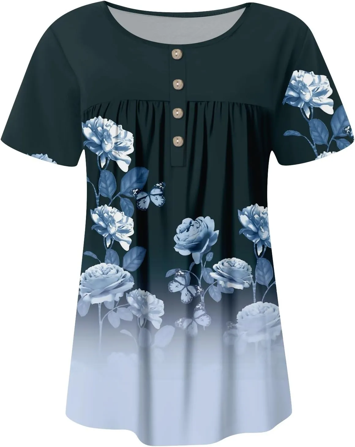 Womens Crewneck Short Sleeve Tops 2025 Boho Floral Prints Trendy Tshirts Business Casual Basic Tee Loose Blouse