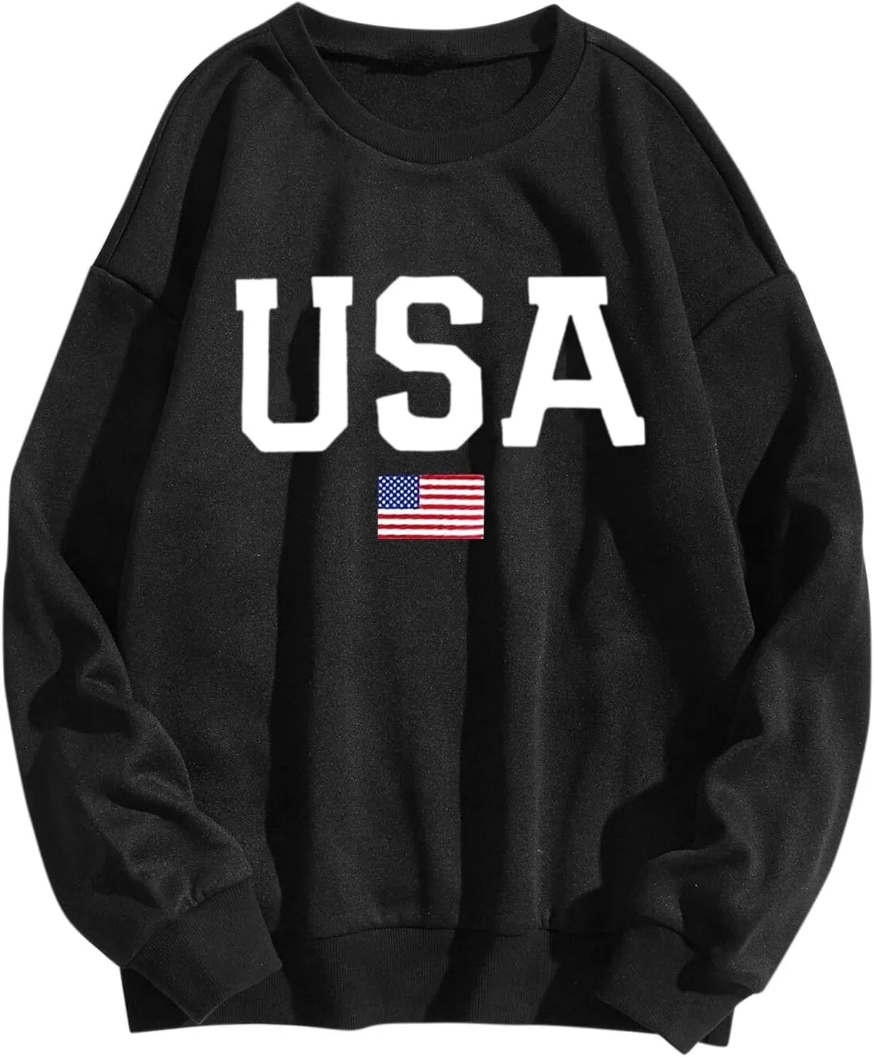 Womens Crewneck Sweatshirt Graphic American Flag Shirts Long Sleeve Oversized Pullover Patriotic Shirts Tops Tees