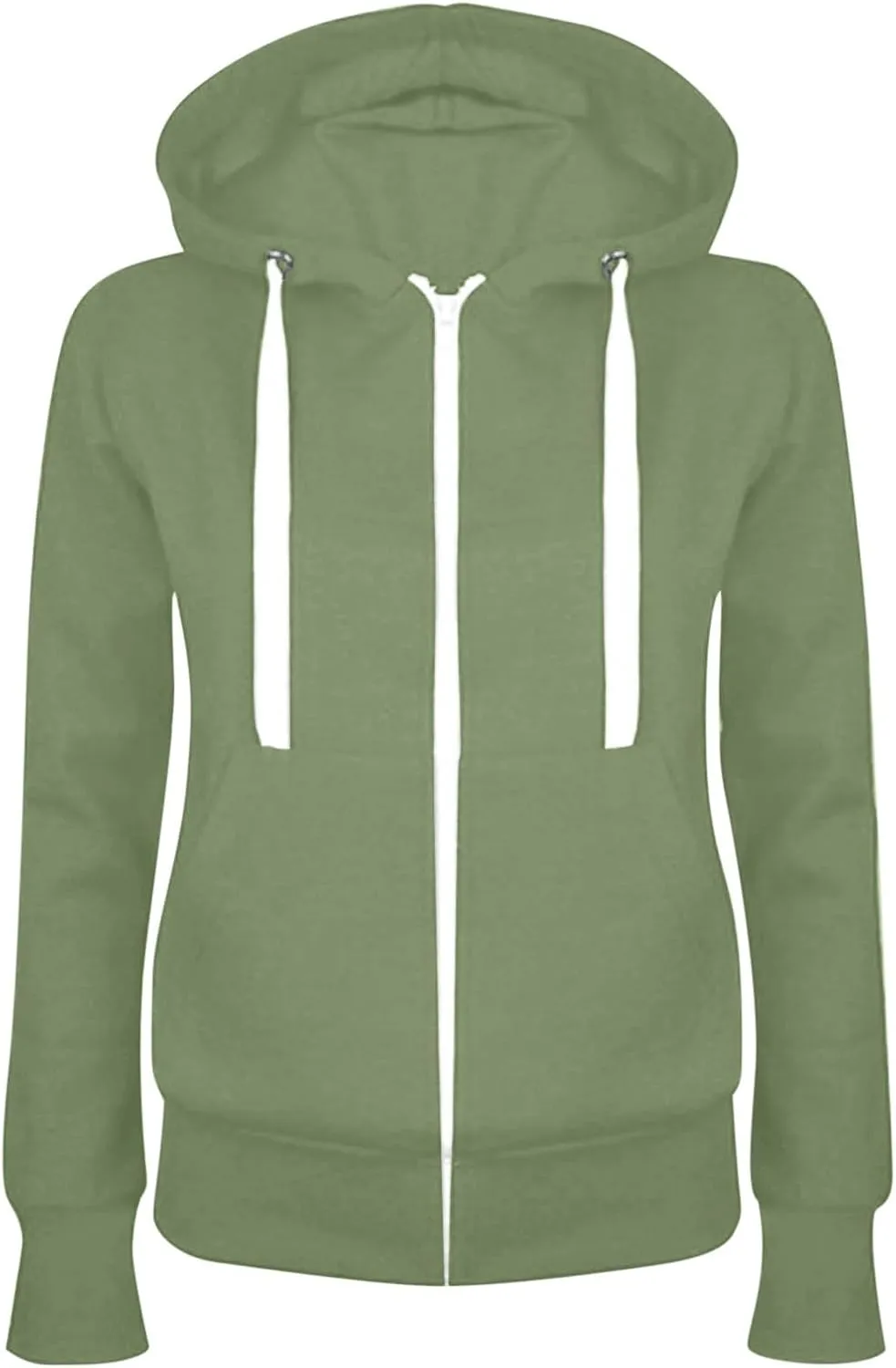 Women's Fashion Zipper Open Front Sweatshirt Casual Long Sleeve Fleece Hoodies Fall Winter Slim Sweater Coat