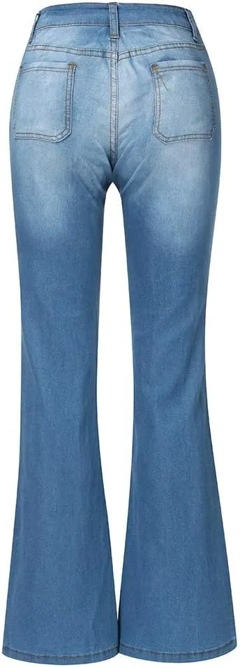 Women's Flare Jeans High Waisted Wide Leg Bell Bottom Denim Pants Butt Lift Retro Bootcut Stretch Trouser with Pockets