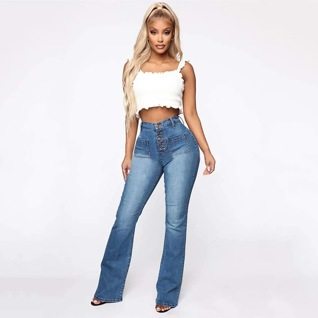 Women's Flare Jeans High Waisted Wide Leg Bell Bottom Denim Pants Butt Lift Retro Bootcut Stretch Trouser with Pockets