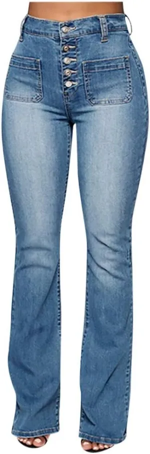 Women's Flare Jeans High Waisted Wide Leg Bell Bottom Denim Pants Butt Lift Retro Bootcut Stretch Trouser with Pockets