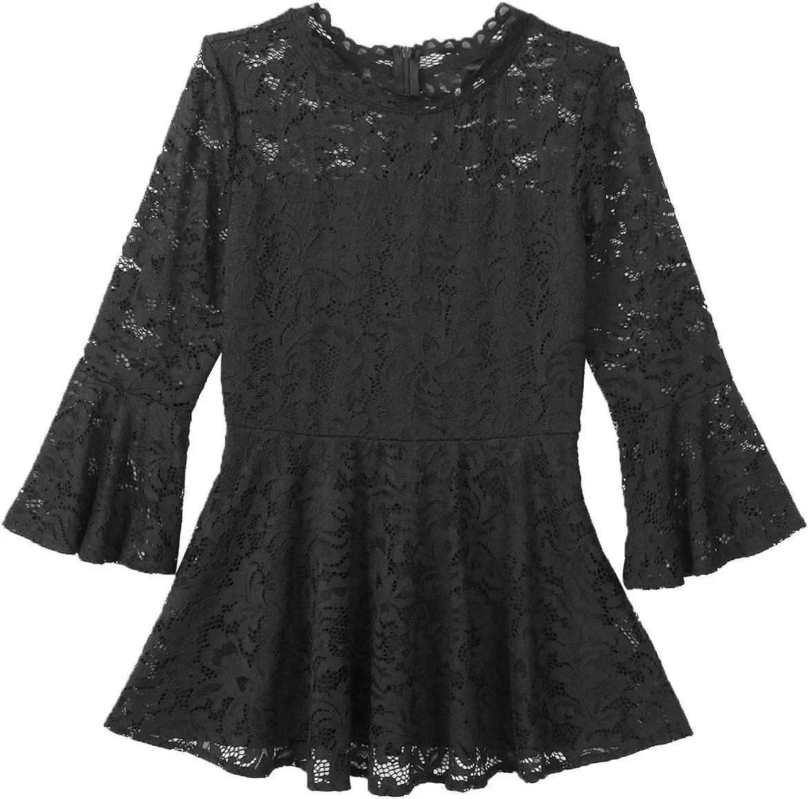 Womens Floral Lace Tunic Tops 3/4 Flare Bell Sleeve Blouse Casual Tunics Shirt for Women