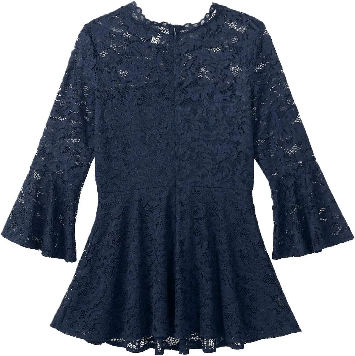 Womens Floral Lace Tunic Tops 3/4 Flare Bell Sleeve Blouse Casual Tunics Shirt for Women
