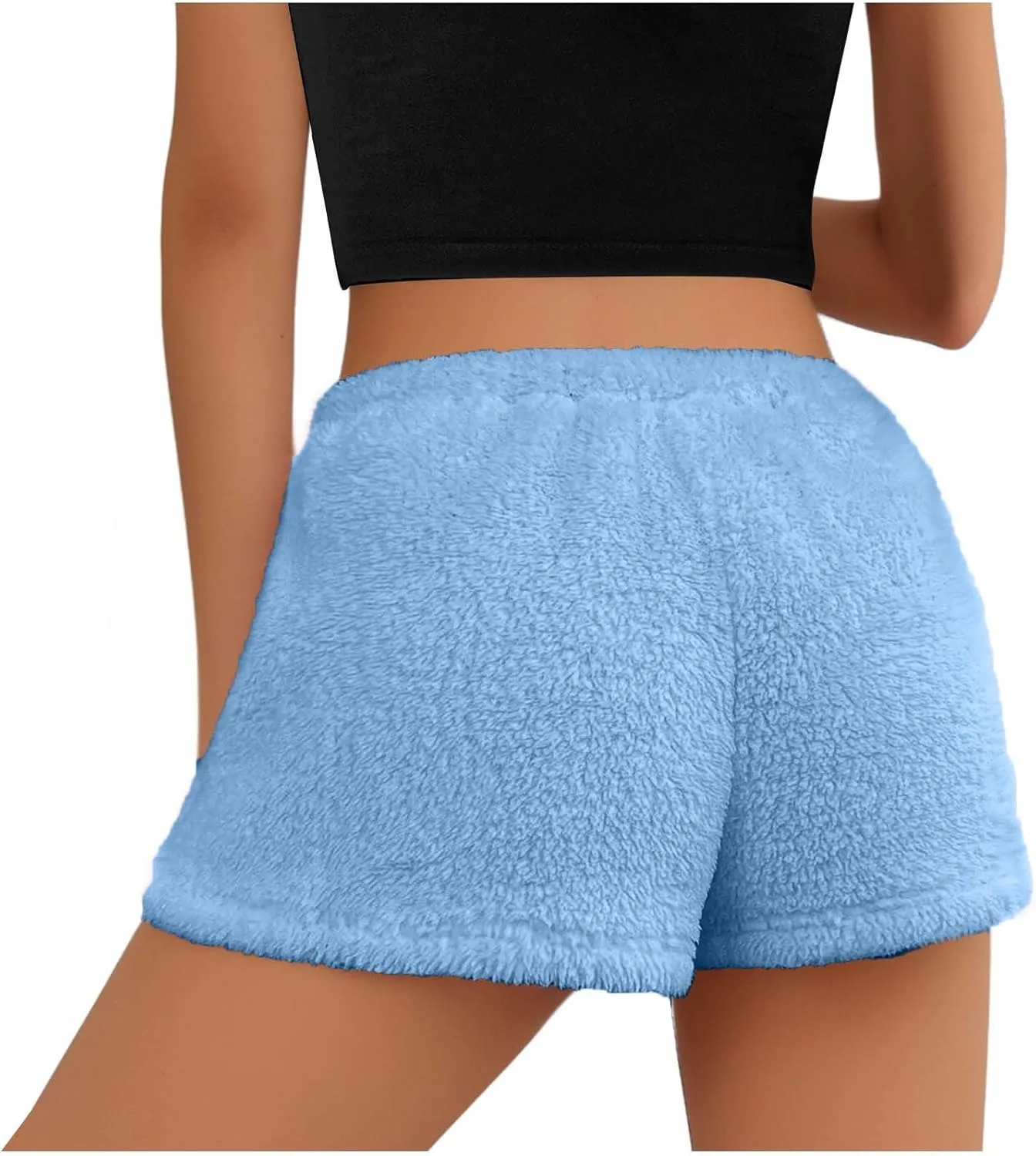 Women's Fuzzy Pajama Shorts Fleece Lounge Short Pants Comfy Drawstring Waist Sleepwear Winter Warm Loungewear