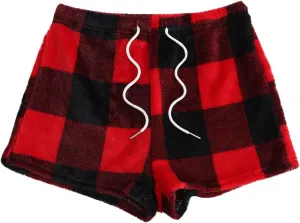 Women's Fuzzy Pajama Shorts Fleece Lounge Short Pants Comfy Drawstring Waist Sleepwear Winter Warm Loungewear