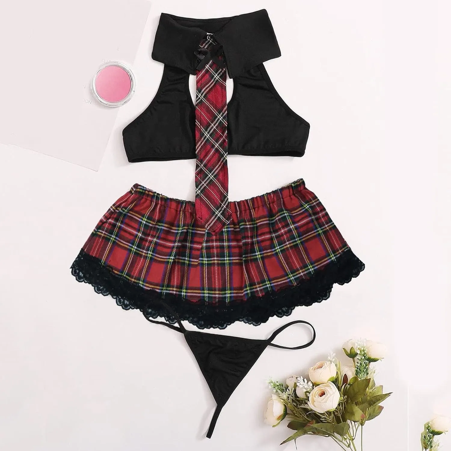 Womens Lingerie Sexy Lingerie Set Cosplay Top And Plaid Skirt Outfit