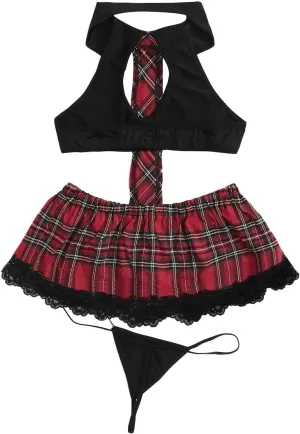 Womens Lingerie Sexy Lingerie Set Cosplay Top And Plaid Skirt Outfit