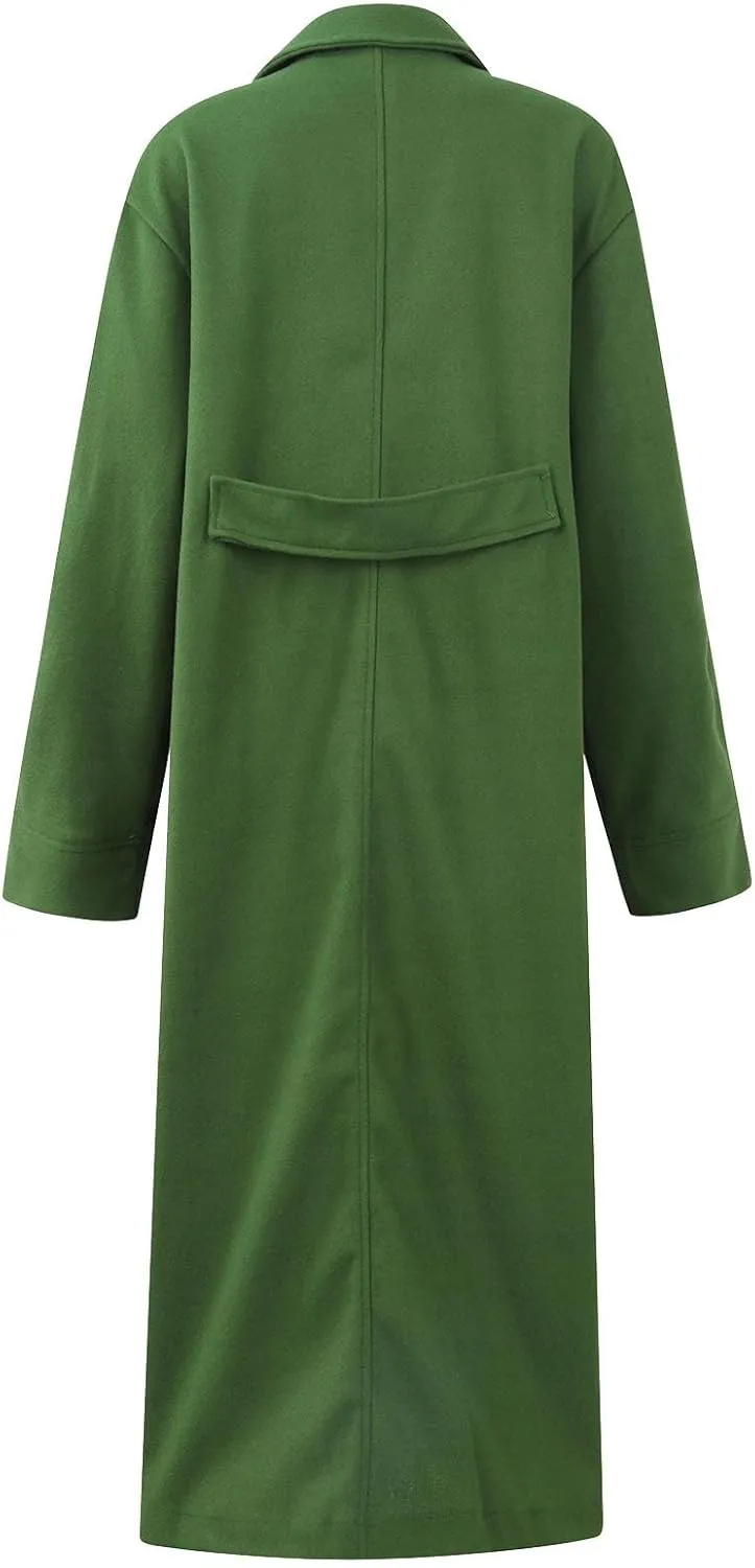 Womens Long Pea Coats Wool Blend Ankle Length Business Casual Trench Coats Long Sleeve Open Front Dressy Jackets