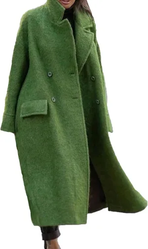 Womens Long Pea Coats Wool Blend Ankle Length Business Casual Trench Coats Long Sleeve Open Front Dressy Jackets