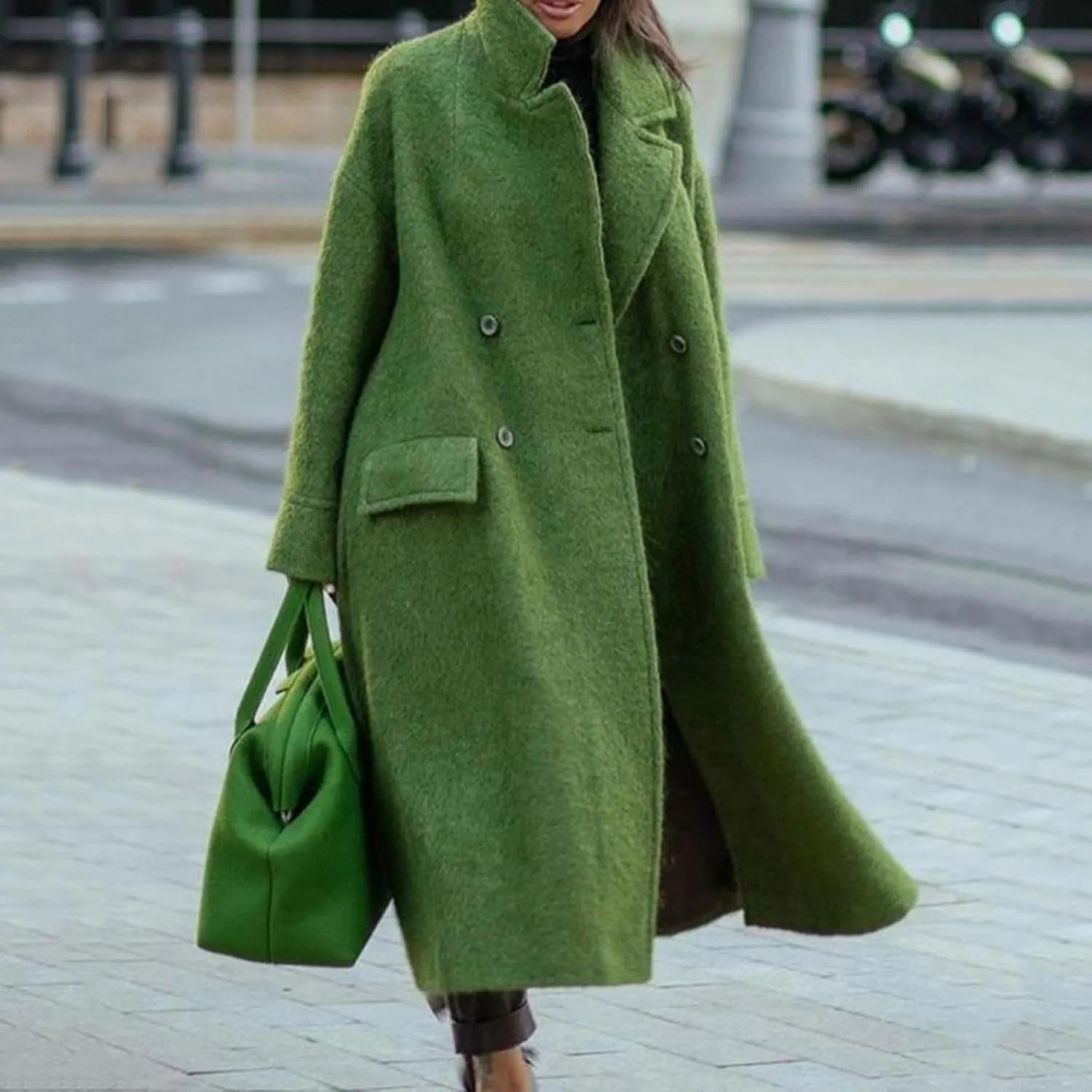 Womens Long Pea Coats Wool Blend Ankle Length Business Casual Trench Coats Long Sleeve Open Front Dressy Jackets